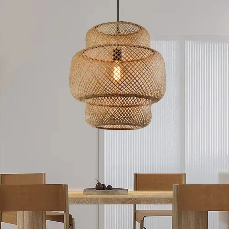 3 Industrial Wooden Vintage Wood Lamp Lantern Pendant Light Bamboo